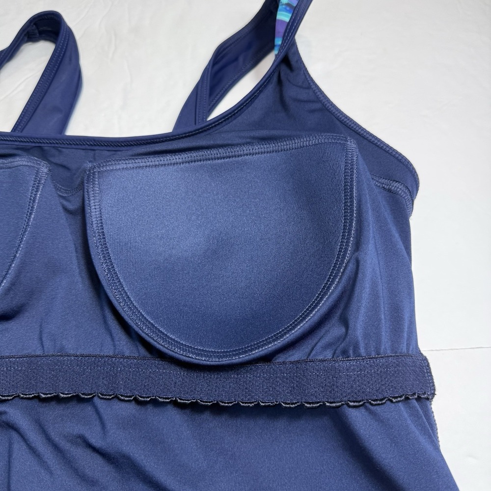 Lands End Aqua Navy Blue One Piece Soft Cup Tugless Sporty Swimsuit Size‎ 14 - Picture 9 of 12